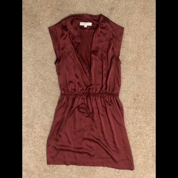 LOFT Button Down Shirtdress in Crimson Satin - Picture 1 of 6